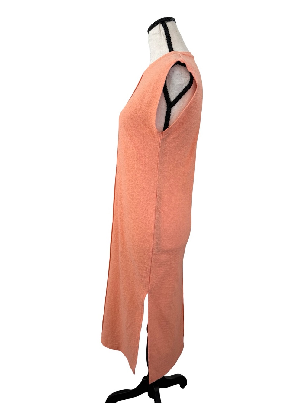Every Sleeveless Midi Sweater Dress Peach Side Slit Textured Knit Size Small - Picture 3 of 7